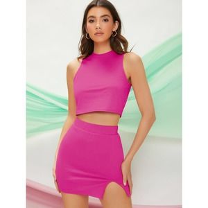 2 piece set: Crop top Tank & Split Hem mini Skirt black